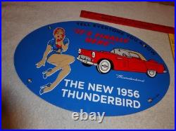 Vintage 1956 Ford Thunderbird Car+ Woman 16.5 Porcelain Metal Gasoline Oil Sign