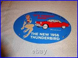 Vintage 1956 Ford Thunderbird Car+ Woman 16.5 Porcelain Metal Gasoline Oil Sign
