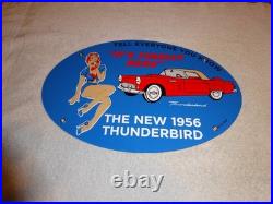 Vintage 1956 Ford Thunderbird Car+ Woman 16.5 Porcelain Metal Gasoline Oil Sign