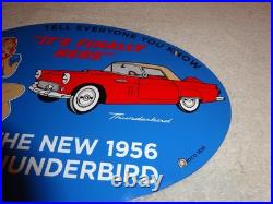 Vintage 1956 Ford Thunderbird Car+ Woman 16.5 Porcelain Metal Gasoline Oil Sign