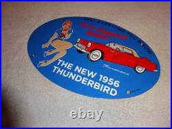 Vintage 1956 Ford Thunderbird Car+ Woman 16.5 Porcelain Metal Gasoline Oil Sign