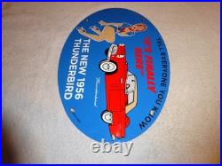 Vintage 1956 Ford Thunderbird Car+ Woman 16.5 Porcelain Metal Gasoline Oil Sign