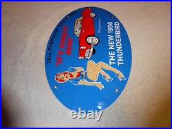 Vintage 1956 Ford Thunderbird Car+ Woman 16.5 Porcelain Metal Gasoline Oil Sign