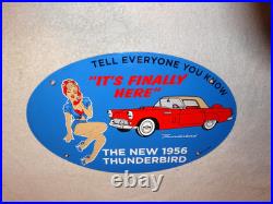 Vintage 1956 Ford Thunderbird Car+ Woman 16.5 Porcelain Metal Gasoline Oil Sign