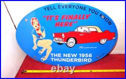 Vintage 1956 Ford Thunderbird Woman 16 Porcelain Metal Car Gasoline & Oil Sign