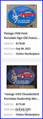 Vintage 1956 Ford Thunderbird Woman 16 Porcelain Metal Car Gasoline & Oil Sign