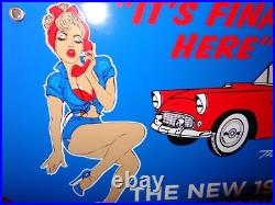Vintage 1956 Ford Thunderbird Woman 16 Porcelain Metal Car Gasoline & Oil Sign