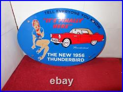 Vintage 1956 Ford Thunderbird Woman 16 Porcelain Metal Car Gasoline & Oil Sign