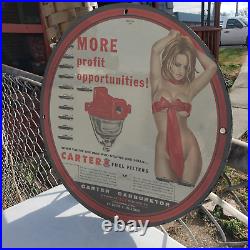 Vintage 1956 Porcelain Carter Carburetor Fuel Gas & Oil Automobile Racing Sign