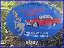 Vintage 1956 Thunderbird Porcelain Dealership Metal Sign 16.5 X 11