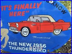 Vintage 1956 Thunderbird Porcelain Dealership Metal Sign 16.5 X 11