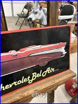 Vintage 1957 Chevrolet Bel-Air Embossed Metal Sign 22 x 9