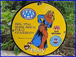 Vintage 1958 Aaa Auto Insurance Club Porcelain Metal Sign 12