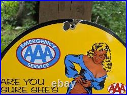 Vintage 1958 Aaa Auto Insurance Club Porcelain Metal Sign 12