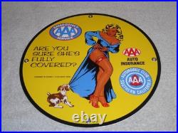 Vintage 1958 Aaa Automobile Club Woman +dog 11 3/4 Porcelain Metal Gas Oil Sign