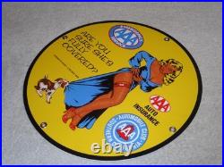 Vintage 1958 Aaa Automobile Club Woman +dog 11 3/4 Porcelain Metal Gas Oil Sign