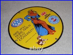 Vintage 1958 Aaa Automobile Club Woman +dog 11 3/4 Porcelain Metal Gas Oil Sign