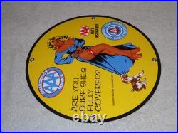 Vintage 1958 Aaa Automobile Club Woman +dog 11 3/4 Porcelain Metal Gas Oil Sign