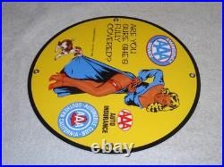 Vintage 1958 Aaa Automobile Club Woman +dog 11 3/4 Porcelain Metal Gas Oil Sign