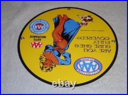 Vintage 1958 Aaa Automobile Club Woman +dog 11 3/4 Porcelain Metal Gas Oil Sign