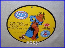 Vintage 1958 Aaa Automobile Club Woman +dog 11 3/4 Porcelain Metal Gas Oil Sign