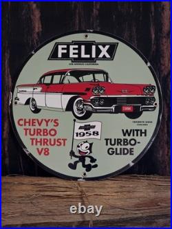 Vintage 1958 Felix Dealership Car Dealer Metal Porcelain Advertising Sign 12