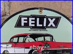 Vintage 1958 Felix Dealership Car Dealer Metal Porcelain Advertising Sign 12