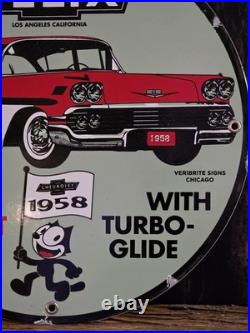 Vintage 1958 Felix Dealership Car Dealer Metal Porcelain Advertising Sign 12