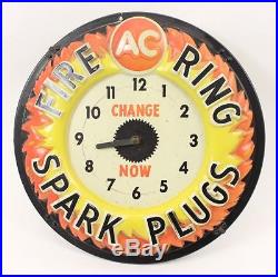 Vintage 1960's AC FIRE RING SPARK PLUGS Embossed Light-Up Garage Plastic Clock