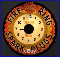 Vintage 1960's AC FIRE RING SPARK PLUGS Embossed Light-Up Garage Plastic Clock