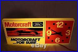 Vintage 1960's Ford Motorcraft Racing Car Gas Oil 24 Lighted Clock Sign