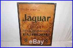 Vintage 1960's Jaguar Car Dealership Gas Oil 2 Sided 24 Metal Sign