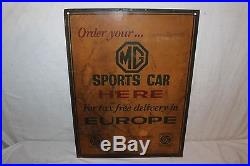 Vintage 1960's MG Sports Car Dealership Gas Oil 2 Sided 24 Metal Sign