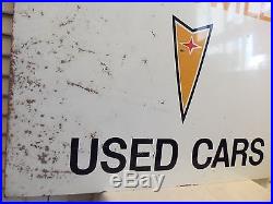 Vintage 1960s Pontiac GM Sign Used Car Trade Chevrolet 2 Sided Flange Original