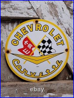 Vintage 1961 Chevrolet Porcelain Sign Old Corvette Sport Car Chevy Dealer Gas
