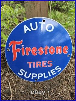 Vintage 1962 Firestone Tires Porcelain Gas Oil Auto Car Tire Service Sign 12