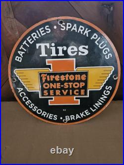 Vintage 1962 Firestone Tires Porcelain Gas Oil Auto Car Tire Service Sign 12