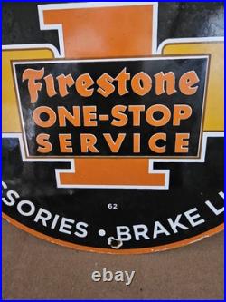Vintage 1962 Firestone Tires Porcelain Gas Oil Auto Car Tire Service Sign 12