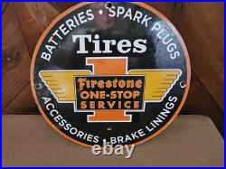 Vintage 1962 Firestone Tires Porcelain Gas Oil Auto Car Tire Service Sign 12