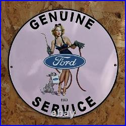 Vintage 1963 Ford Automobile Genuine Service Porcelain Gas & Oil Pump Sign