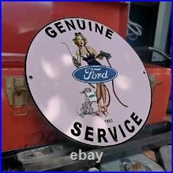 Vintage 1963 Ford Automobile Genuine Service Porcelain Gas & Oil Pump Sign