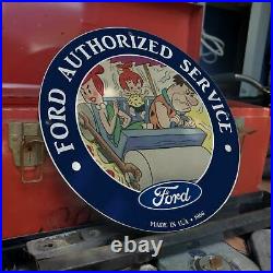 Vintage 1966 Ford Automobile Authorized Service Porcelain Gas & Oil Pump Sign