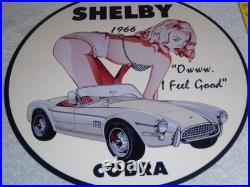 Vintage 1966 Ford Shelby Cobra Sports Car & Woman 12 Metal Gasoline & Oil Sign