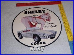Vintage 1966 Ford Shelby Cobra Sports Car & Woman 12 Metal Gasoline & Oil Sign