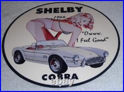 Vintage 1966 Ford Shelby Cobra Sports Car & Woman 12 Metal Gasoline & Oil Sign