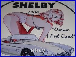 Vintage 1966 Ford Shelby Cobra Sports Car & Woman 12 Metal Gasoline & Oil Sign