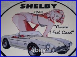 Vintage 1966 Ford Shelby Cobra Sports Car & Woman 12 Metal Gasoline & Oil Sign