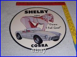 Vintage 1966 Ford Shelby Cobra Sports Car & Woman 12 Metal Gasoline & Oil Sign