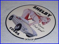 Vintage 1966 Ford Shelby Cobra Sports Car & Woman 12 Metal Gasoline & Oil Sign