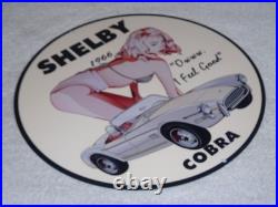 Vintage 1966 Ford Shelby Cobra Sports Car & Woman 12 Metal Gasoline & Oil Sign